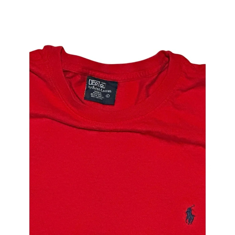 Polo By Ralph Lauren Red Men's T-Shirt With Blue Embroidered Logo Pony Size L